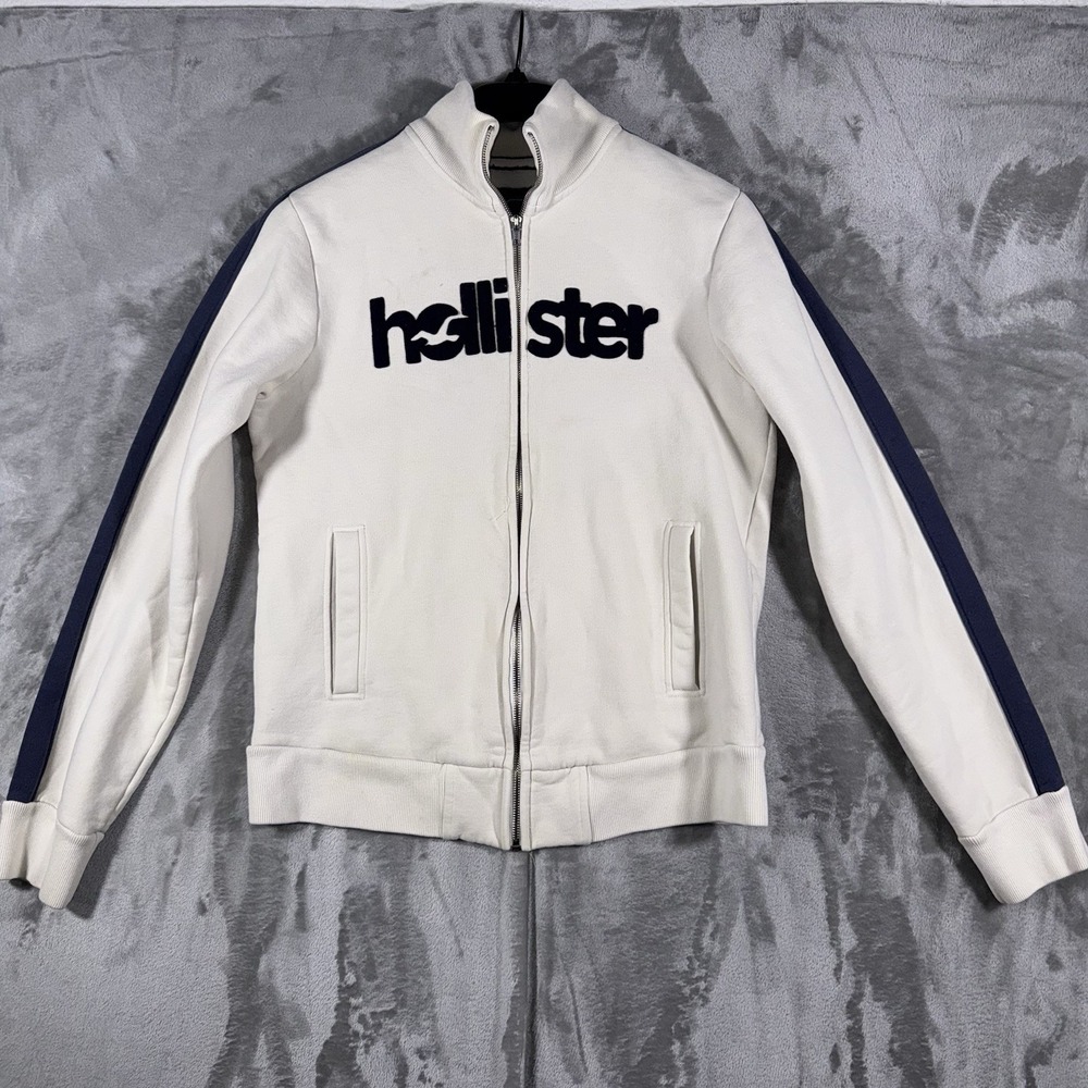 Hollister Co. Women's Hoodie Sweatshirt White Size M‎ Embroidered Logo Retro